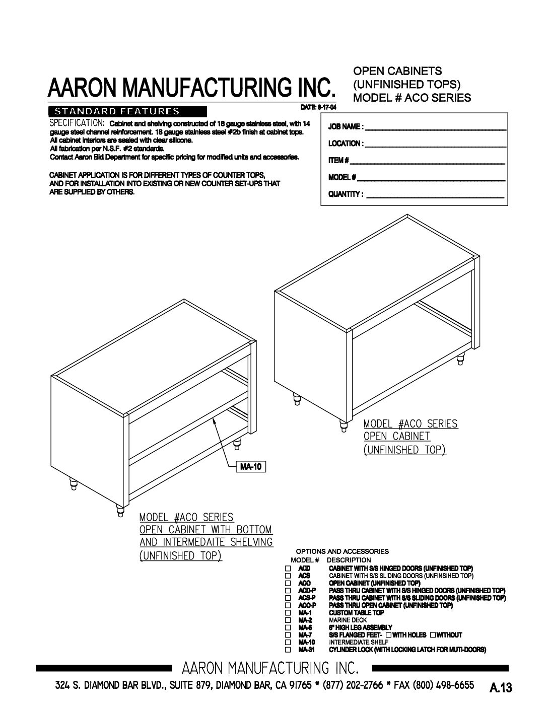 Open Cabinets (Unfinished Tops) ACO Series
